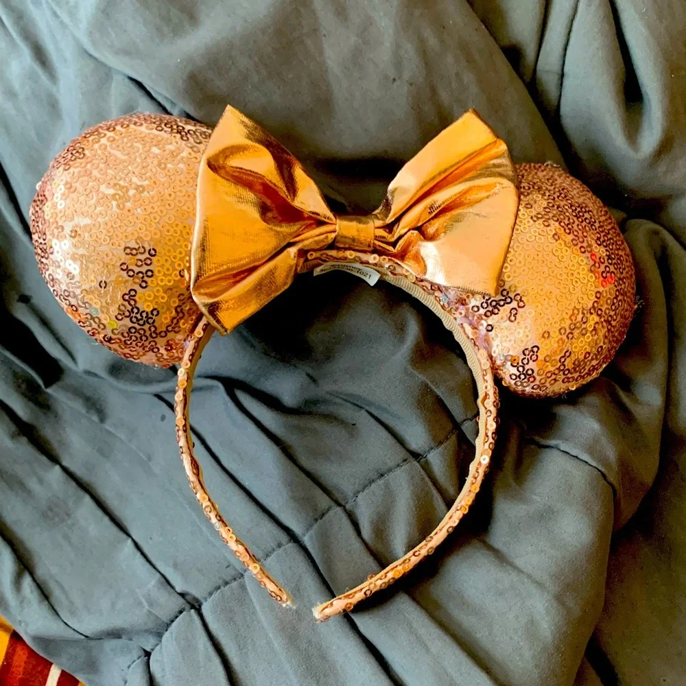 Peachy pink sequined Mickey Mouse ears #36233236-1021